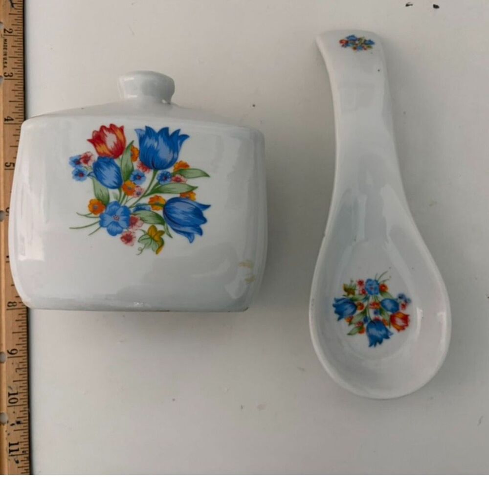 vtg. corning corelle fresh cut ceramic napkin holder and spoon rest